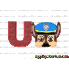Chase Paw Patrol Head Applique 03 Embroidery Design With Alphabet U