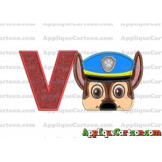 Chase Paw Patrol Head Applique 03 Embroidery Design With Alphabet V