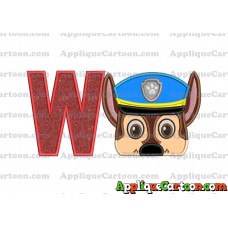 Chase Paw Patrol Head Applique 03 Embroidery Design With Alphabet W