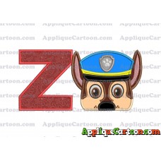 Chase Paw Patrol Head Applique 03 Embroidery Design With Alphabet Z
