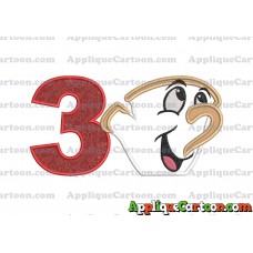 Chip Beauty and the Beast Applique Embroidery Design Birthday Number 3