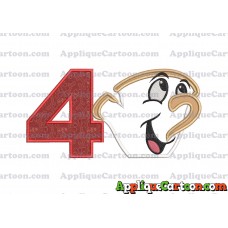 Chip Beauty and the Beast Applique Embroidery Design Birthday Number 4