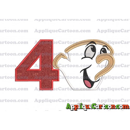 Chip Beauty and the Beast Applique Embroidery Design Birthday Number 4