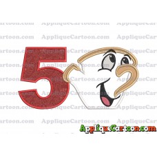 Chip Beauty and the Beast Applique Embroidery Design Birthday Number 5