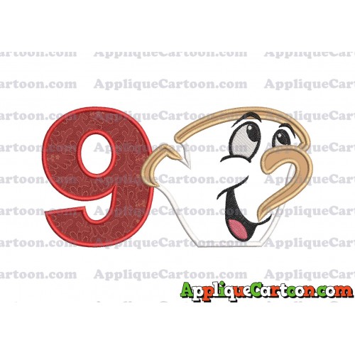 Chip Beauty and the Beast Applique Embroidery Design Birthday Number 9