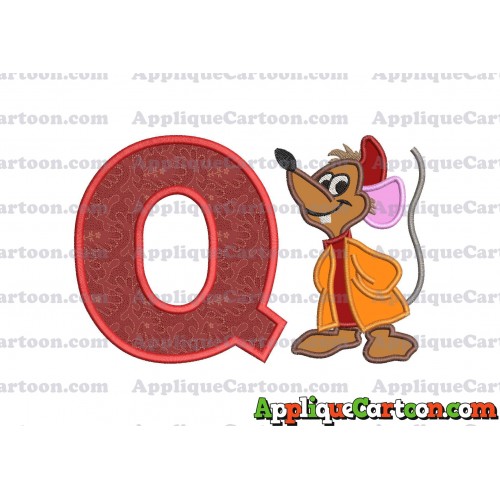 Cinderella Jaq Applique Embroidery Design With Alphabet Q
