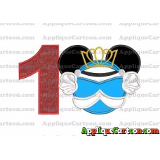 Cinderella Mickey Mouse Ears Applique Design Birthday Number 1