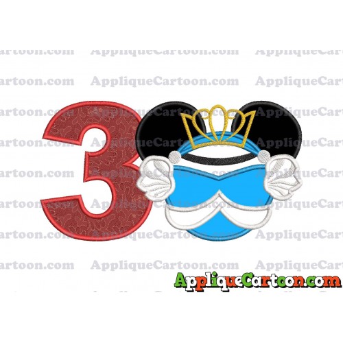 Cinderella Mickey Mouse Ears Applique Design Birthday Number 3