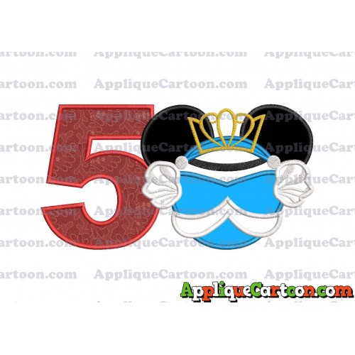 Cinderella Mickey Mouse Ears Applique Design Birthday Number 5