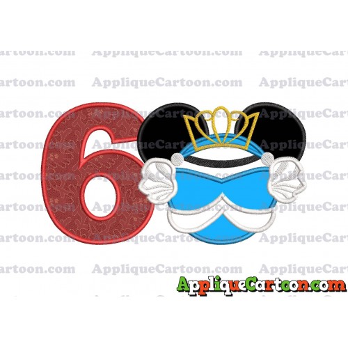 Cinderella Mickey Mouse Ears Applique Design Birthday Number 6