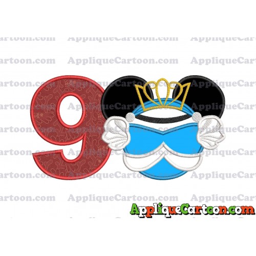 Cinderella Mickey Mouse Ears Applique Design Birthday Number 9