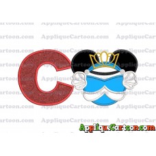 Cinderella Mickey Mouse Ears Applique Design With Alphabet C