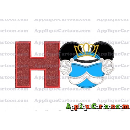 Cinderella Mickey Mouse Ears Applique Design With Alphabet H