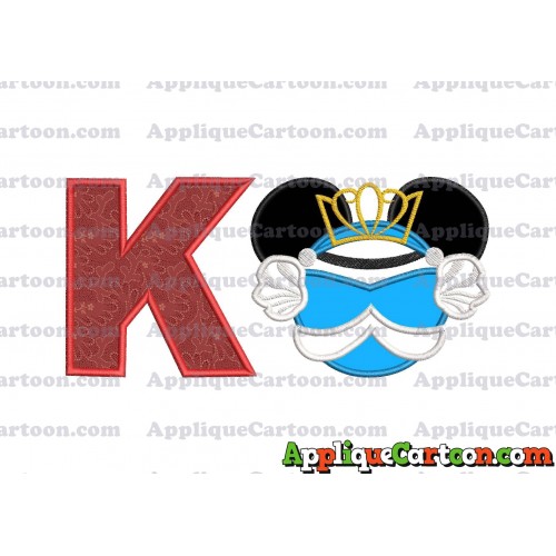 Cinderella Mickey Mouse Ears Applique Design With Alphabet K