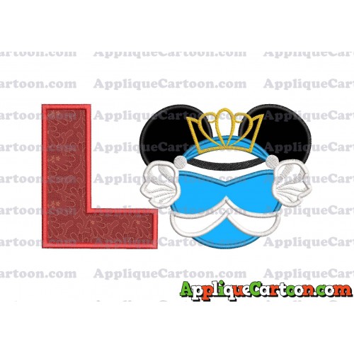 Cinderella Mickey Mouse Ears Applique Design With Alphabet L