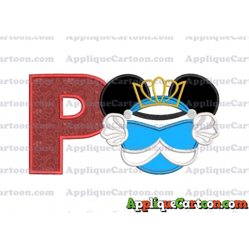 Cinderella Mickey Mouse Ears Applique Design With Alphabet P
