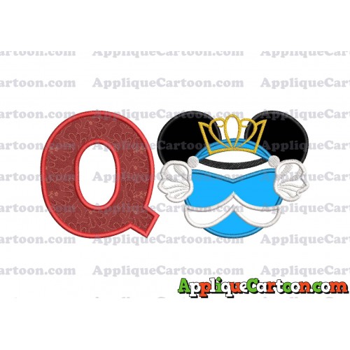Cinderella Mickey Mouse Ears Applique Design With Alphabet Q