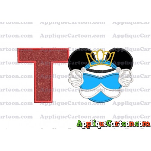 Cinderella Mickey Mouse Ears Applique Design With Alphabet T