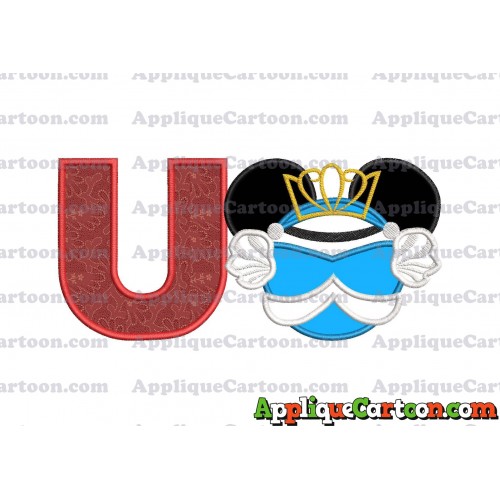 Cinderella Mickey Mouse Ears Applique Design With Alphabet U
