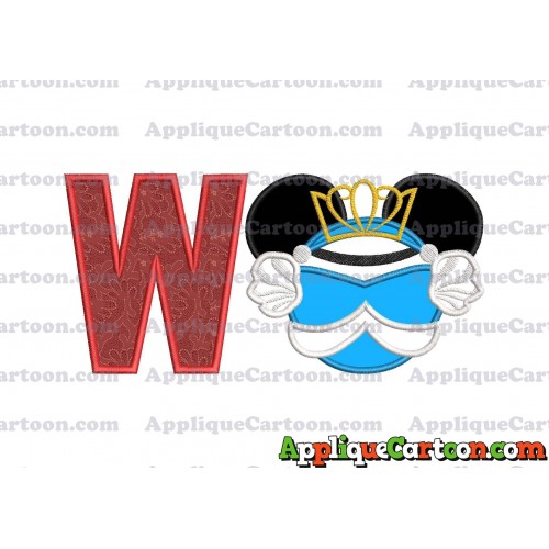 Cinderella Mickey Mouse Ears Applique Design With Alphabet W