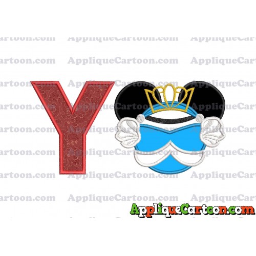 Cinderella Mickey Mouse Ears Applique Design With Alphabet Y