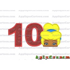 Cinderella Princess Applique 02 Embroidery Design Birthday Number 10