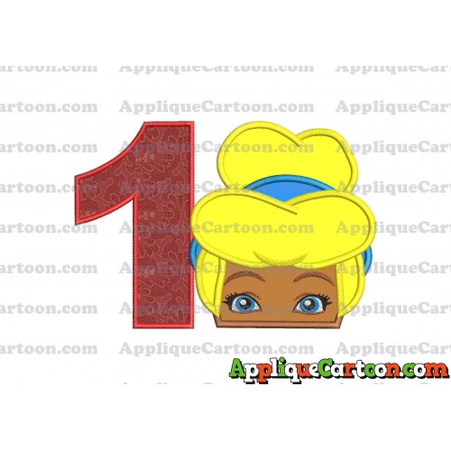 Cinderella Princess Applique 02 Embroidery Design Birthday Number 1