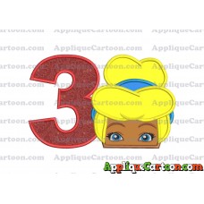 Cinderella Princess Applique 02 Embroidery Design Birthday Number 3