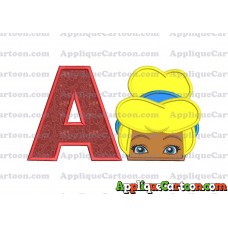 Cinderella Princess Applique 02 Embroidery Design With Alphabet A