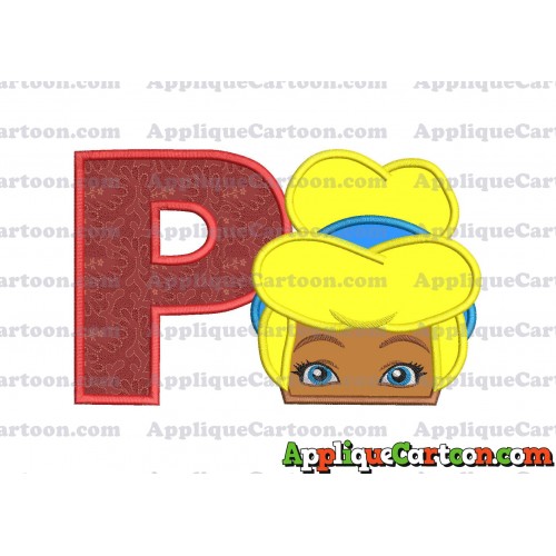 Cinderella Princess Applique 02 Embroidery Design With Alphabet P