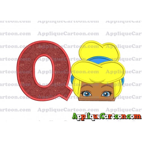 Cinderella Princess Applique 02 Embroidery Design With Alphabet Q