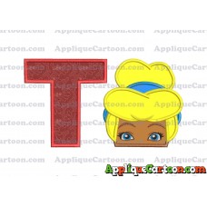 Cinderella Princess Applique 02 Embroidery Design With Alphabet T
