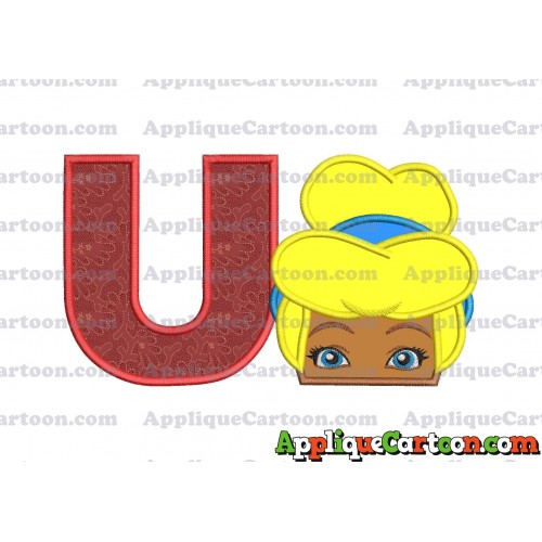 Cinderella Princess Applique 02 Embroidery Design With Alphabet U