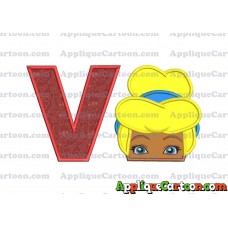 Cinderella Princess Applique 02 Embroidery Design With Alphabet V