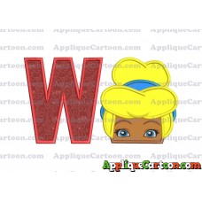 Cinderella Princess Applique 02 Embroidery Design With Alphabet W
