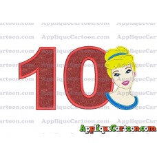 Cinderella Princess Applique Embroidery Design Birthday Number 10