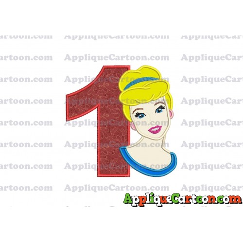 Cinderella Princess Applique Embroidery Design Birthday Number 1