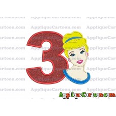 Cinderella Princess Applique Embroidery Design Birthday Number 3