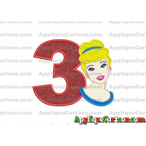 Cinderella Princess Applique Embroidery Design Birthday Number 3