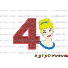 Cinderella Princess Applique Embroidery Design Birthday Number 4
