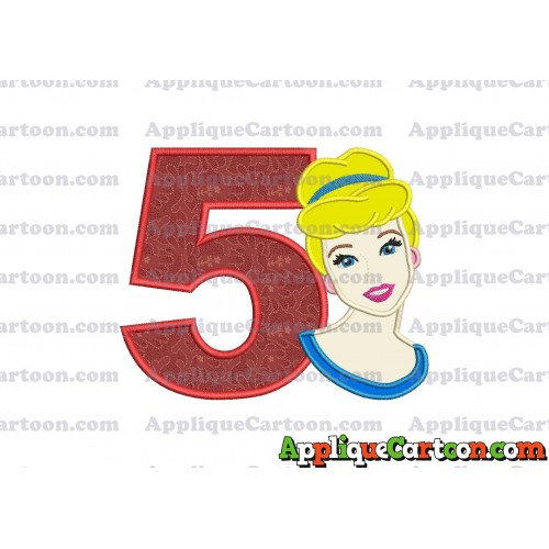 Cinderella Princess Applique Embroidery Design Birthday Number 5