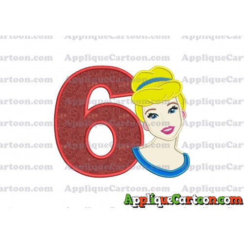 Cinderella Princess Applique Embroidery Design Birthday Number 6