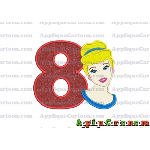 Cinderella Princess Applique Embroidery Design Birthday Number 8
