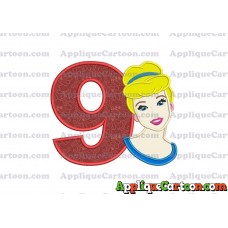 Cinderella Princess Applique Embroidery Design Birthday Number 9