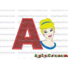 Cinderella Princess Applique Embroidery Design With Alphabet A