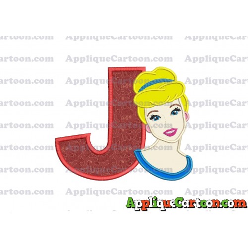 Cinderella Princess Applique Embroidery Design With Alphabet J