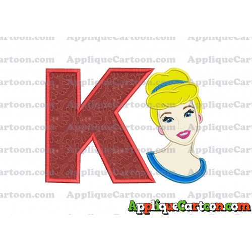 Cinderella Princess Applique Embroidery Design With Alphabet K