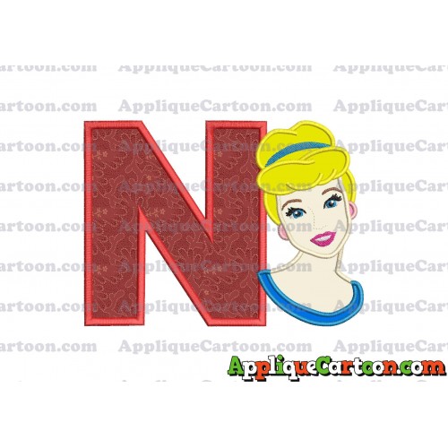 Cinderella Princess Applique Embroidery Design With Alphabet N