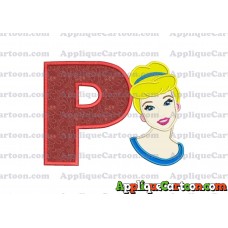 Cinderella Princess Applique Embroidery Design With Alphabet P