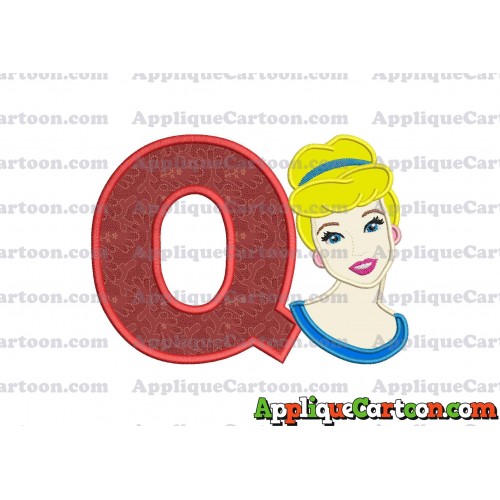 Cinderella Princess Applique Embroidery Design With Alphabet Q